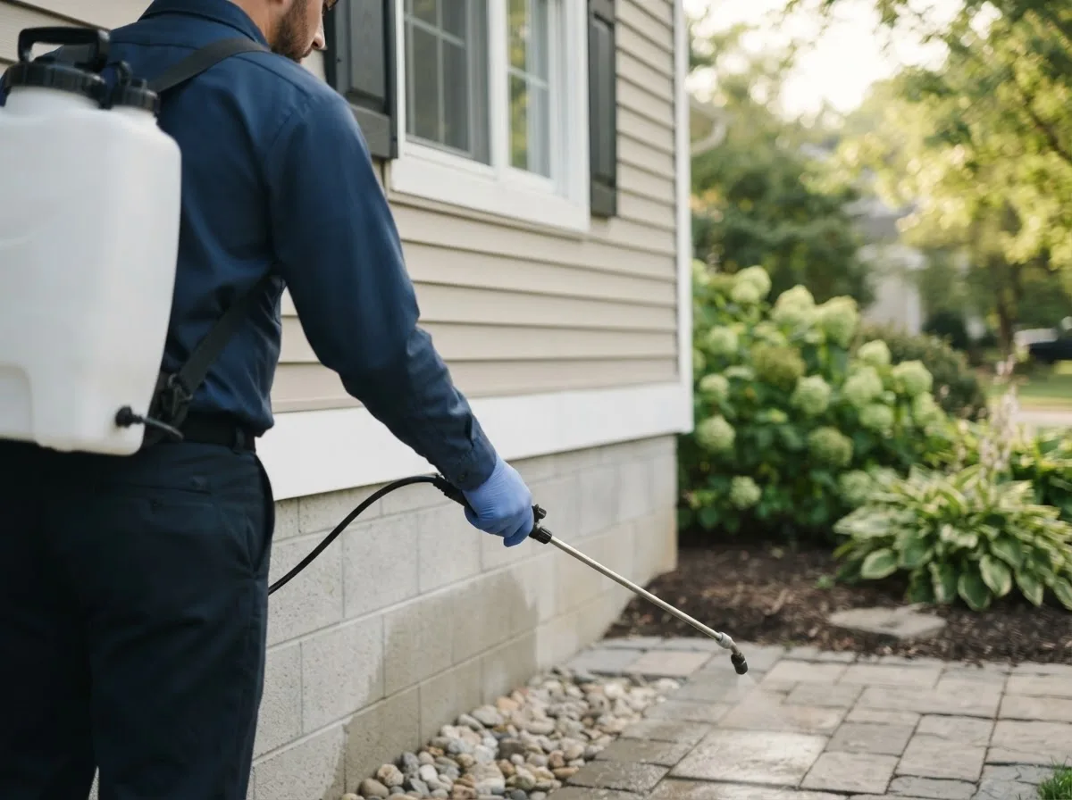 Pest control technician inspecting a home in Elkton, MI
